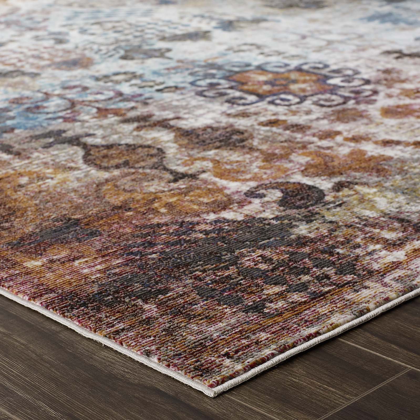Multicolored Success Tahira Transitional Distressed Vintage Floral Moroccan Trellis Area Rug | 4X6 &amp; 5X8 Size Options | Tight Low Pile Weave | Gripping Rubber Underside | 100% Soft Polypropylene | Pack Of 2 image 4