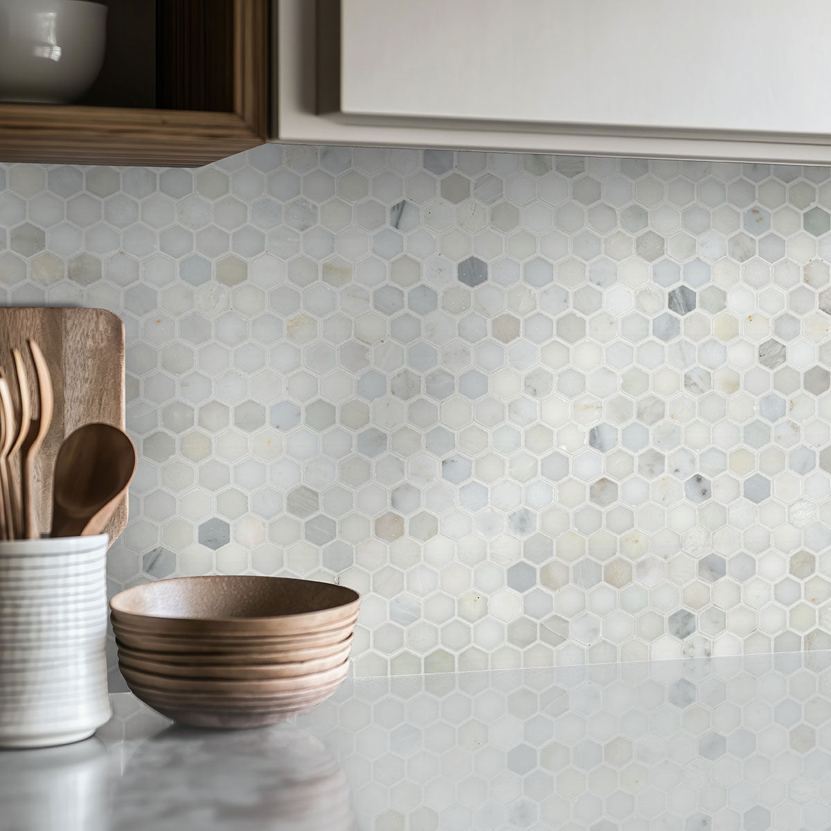 Calacatta Gold 1” Hexagon Polished Mosaic Tile | Wall Tile &amp; Backsplash Tile | Marble | Greenguard Gold, USGBC/LEED | 10 Pieces Per Box image 0