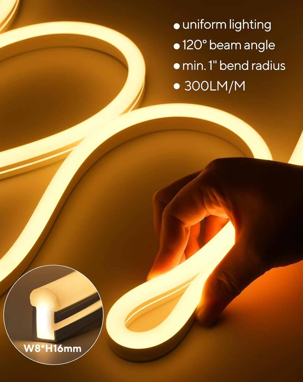120V Outdoor Neon Rope Light | IP67 Waterproof | ETL Listed Plug&amp;Play | 120V Driverless Flexible Solid Silicone LED Neon Lighting | -40 F Cold Resistant Durable for Pathway image 1