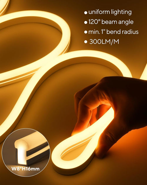 120V Outdoor Neon Rope Light | IP67 Waterproof | ETL Listed Plug&amp;Play | 120V Driverless Flexible Solid Silicone LED Neon Lighting | -40 F Cold Resistant Durable for Pathway image 1