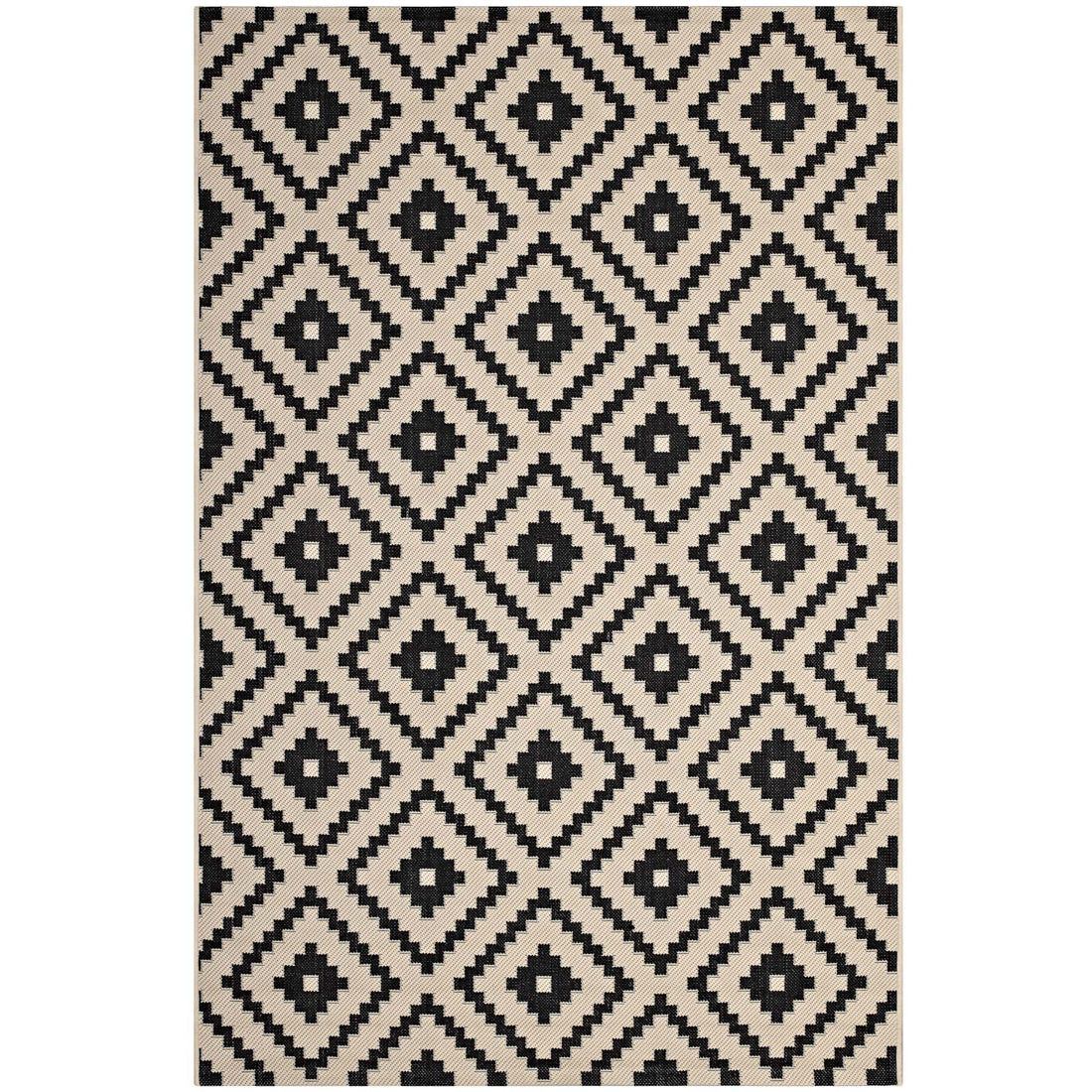 Perplex Geometric Diamond Trellis Indoor and Outdoor Area Rug | Black and Beige | 5X8 &amp; 8X10 Size Options | Tight Low Pile Weave | Gripping Rubber Underside | 100% Soft Polypropylene | Pack Of 2 image 2