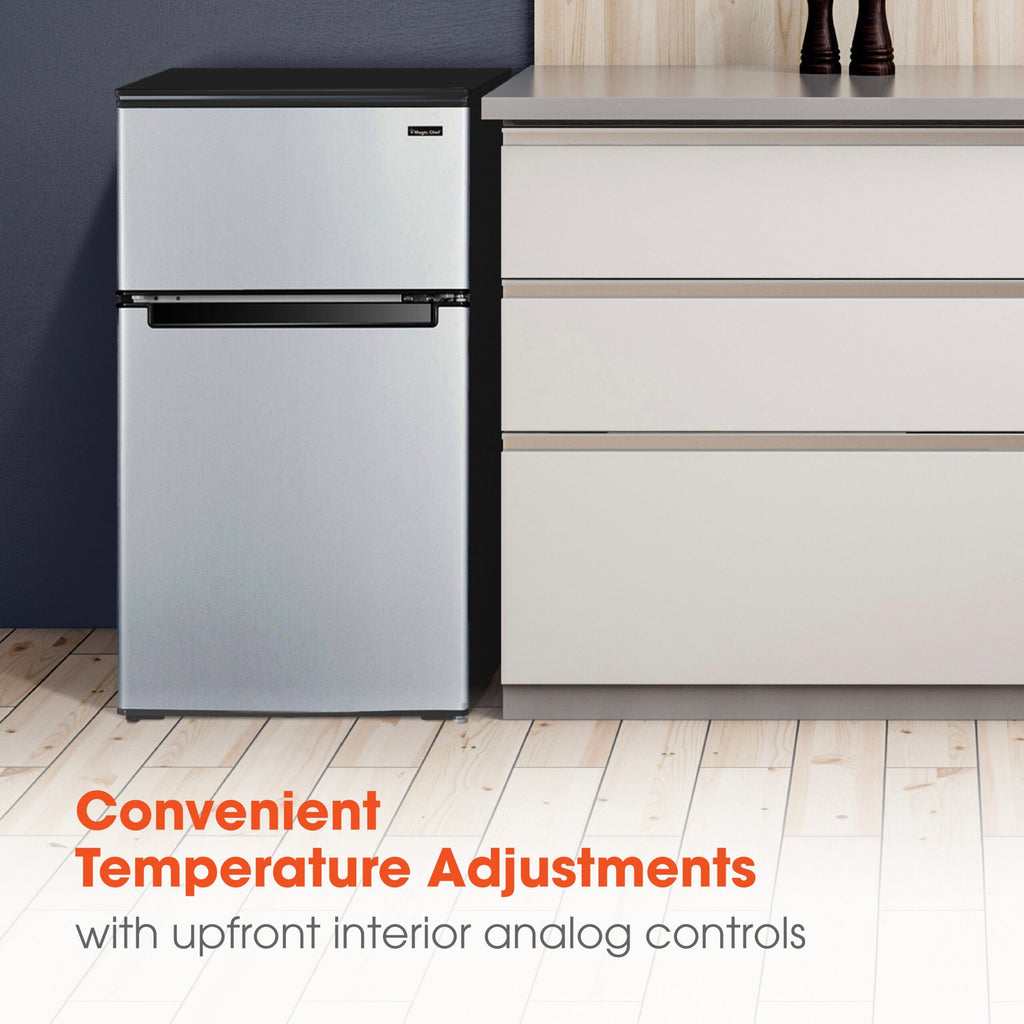Magic Chef 3.1 Cu Ft 2 Door Manual Defrost Refrigerator | Stainless Look | Energy Star Qualified | 5 Year Warranty On Compressor | Door Storage | 2 Reversible Door image 1
