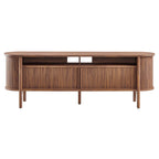 Cadence 71" Curved TV Stand | Oak &amp; Walnut Finish Options | Wood, Particleboard, MDF | Wood Grain Laminate | Adjustable Shelf | Cable Management Hole | Leveling Non-Marking Feet image 6