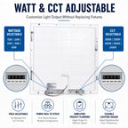 2x2 LED Panel Light with Emergency Battery Backup, Adjustable Wattage & CCT | ETL, DLC Premium