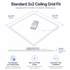 2x2 Ceiling grid panel with dimensions and features on a white background