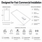 Technical diagram and compatibility information for a ceiling grid system.