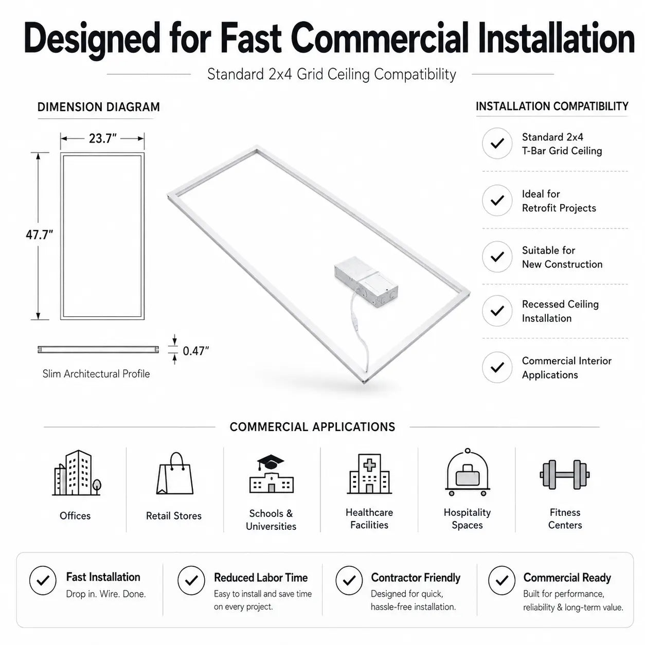 Technical diagram and compatibility information for a ceiling grid system.
