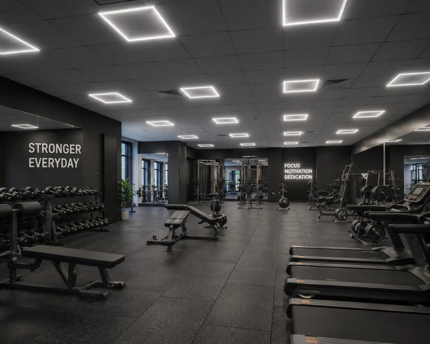 LED Grid frame lights are installed  in Gym 