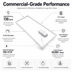 Diagram of a LED Frame light fixture with features highlighted for commercial-grade performanc