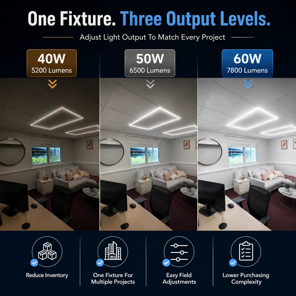 2x4 LED Frame Light – Wattage & CCT Adjustable Commercial Recessed Ceiling Panel