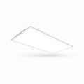 A square LED panel light with a slim white frame, shown floating at an angle against a solid white background with a soft shadow underneath.