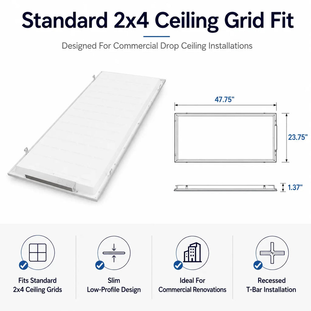 2x4 LED Panel Light – Adjustable Wattage & CCT, 0-10V Dimmable, ETL & DLC 5.1