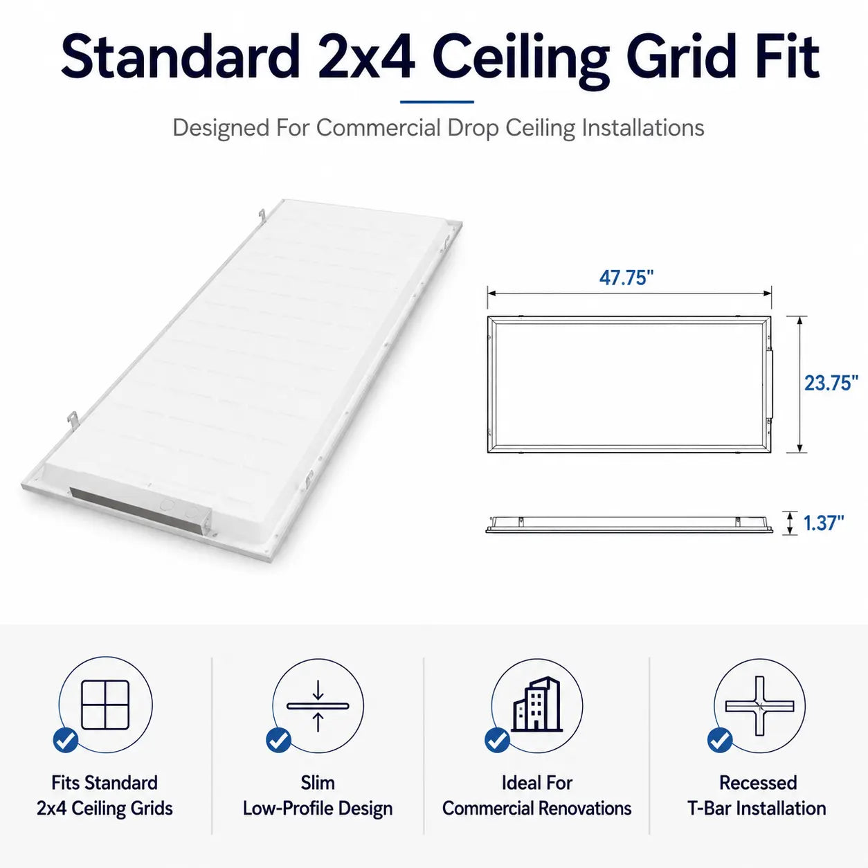 2x4 LED Panel Light – Adjustable Wattage & CCT, 0-10V Dimmable, ETL & DLC 5.1