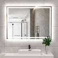 LED Bathroom Mirror 55x40 Inch Front &amp; Backlit Lights Vanity Mirror, Wall Mounted Anti-Fog Dimmable LED Makeup Mirror, IP54 3K-6K Warm/Natural/Daylight, Temp image 0