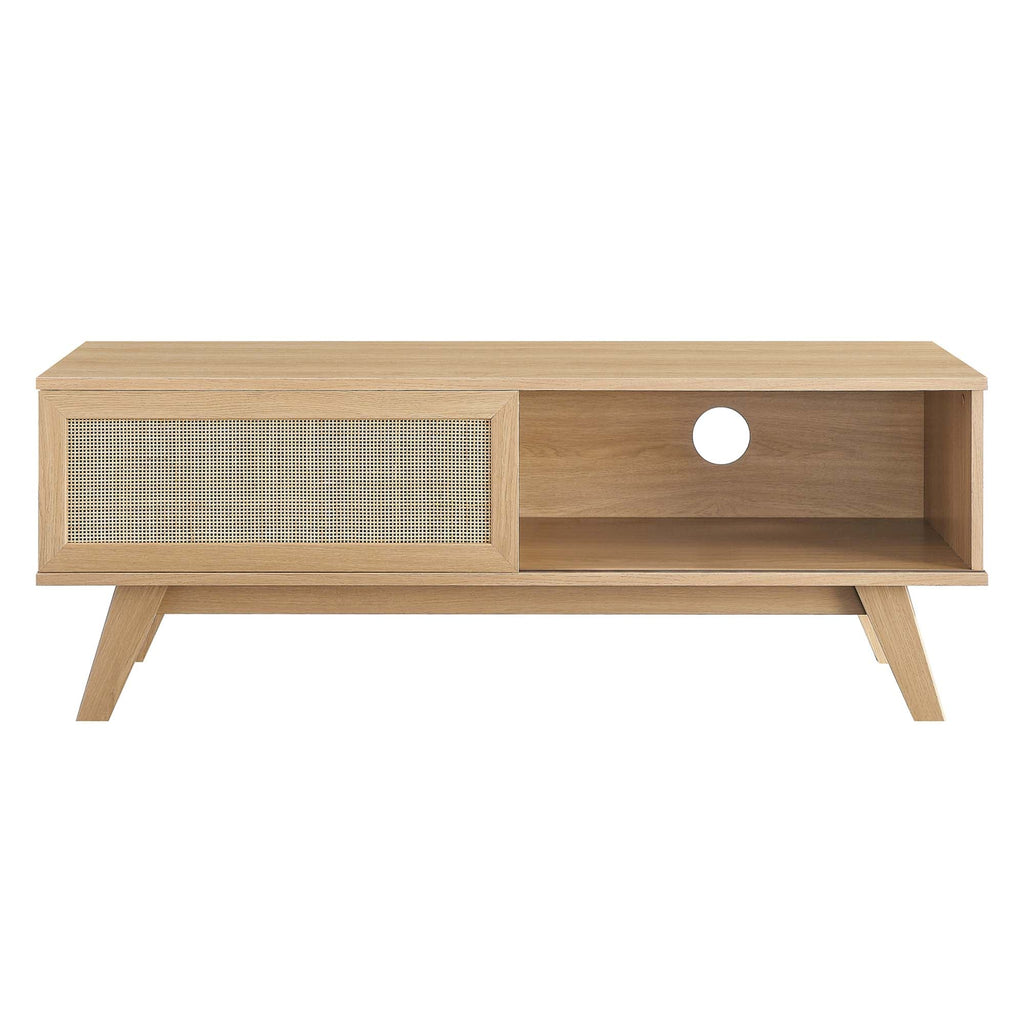 Soma 47" TV Stand | Oak &amp; Walnut Finish Options | Contemporary TV Stand | Natural Rattan Weave | MDF and Particleboard | Cable Management Holes | Sliding Doors image 4