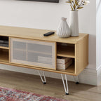 Nomad 59" TV Stand | Oak &amp; Walnut Finish Options | Industrial Modern TV Stand | Sliding Mesh Doors | Honeycomb Core | Wood Grain Laminate | Hairpin Legs image 7