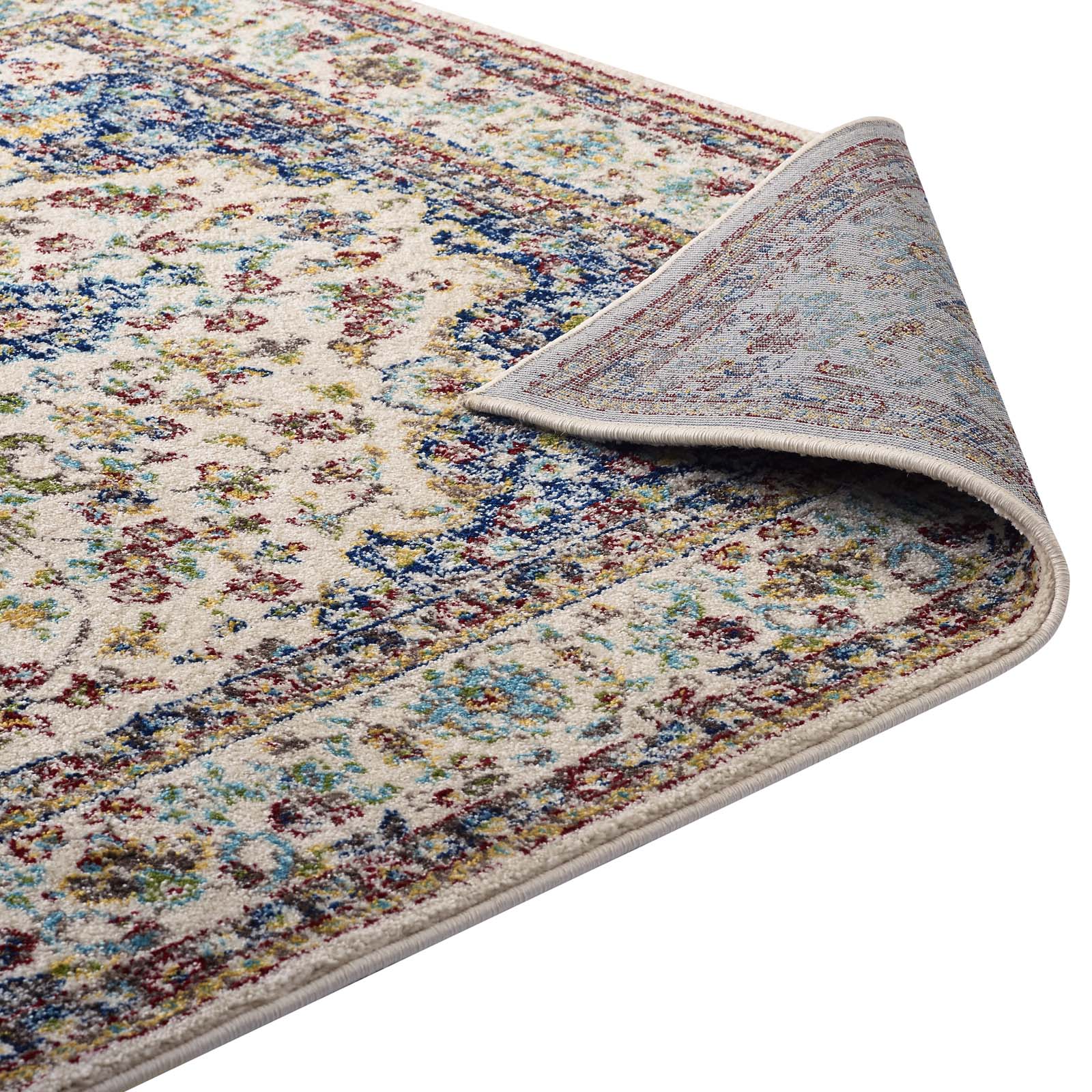 Multicolored Meryam Distressed Vintage Medallion 5x8 Area Rug | Tight Low Pile Weave | Gripping Jute Fabric Underside | 100% Polypropylene | Pack Of 2 image 4