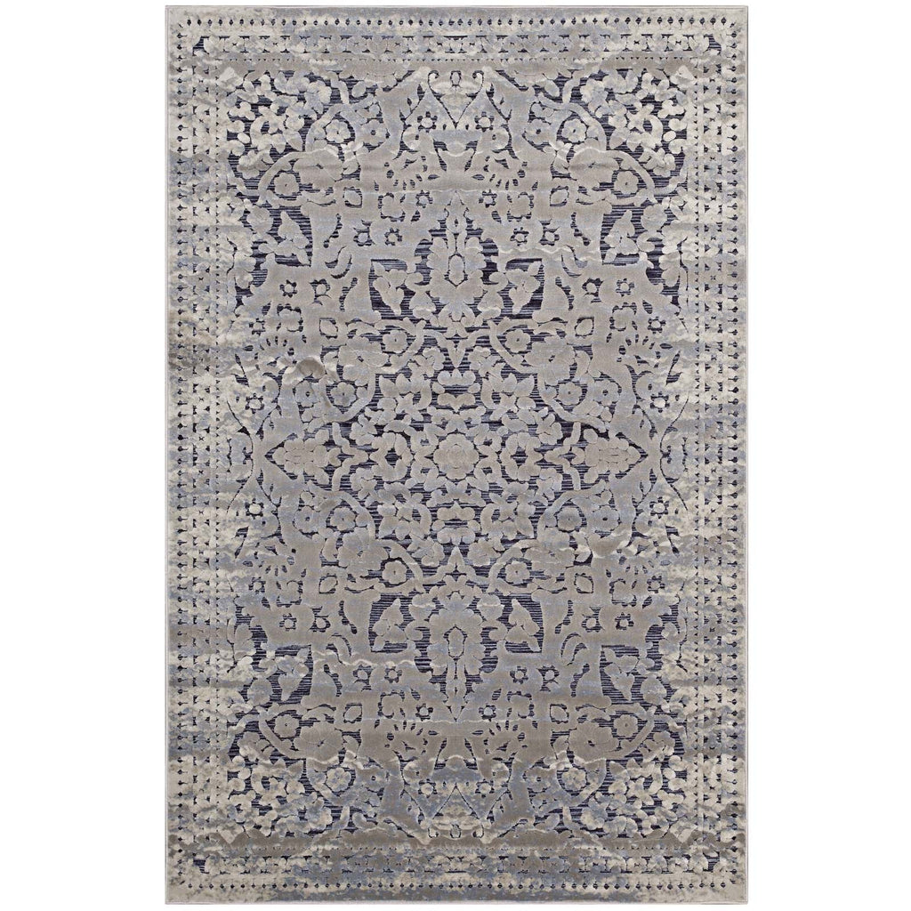 Margarida Distressed Vintage Turkish Area Rug | Blue and Cream | 5X8 &amp; 8X10 Size Options | Textured Soft Low Pile Weave | Gripping Rubber Underside | Polypropylene / Chenille Yarn image 9
