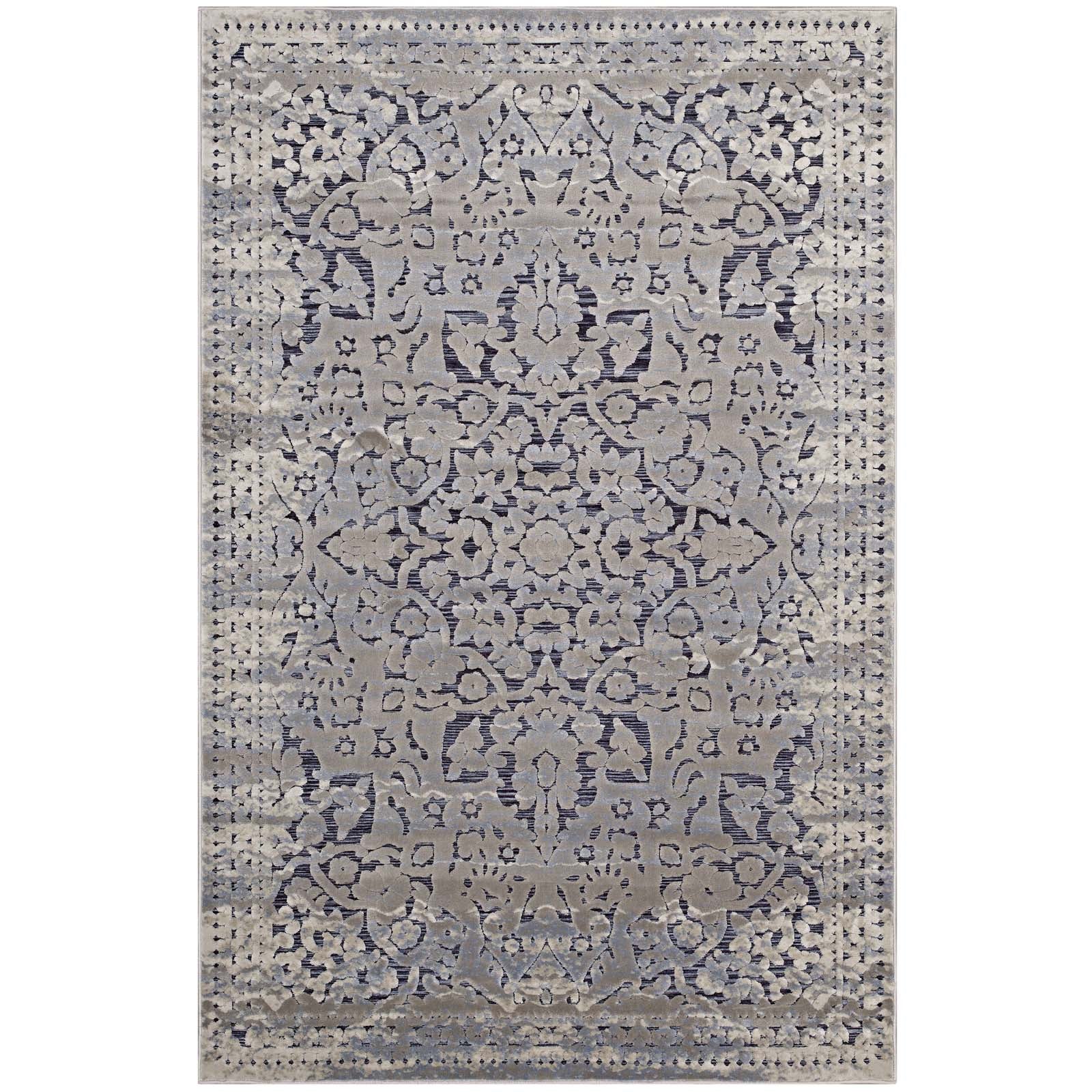 Margarida Distressed Vintage Turkish Area Rug | Blue and Cream | 5X8 &amp; 8X10 Size Options | Textured Soft Low Pile Weave | Gripping Rubber Underside | Polypropylene / Chenille Yarn image 9