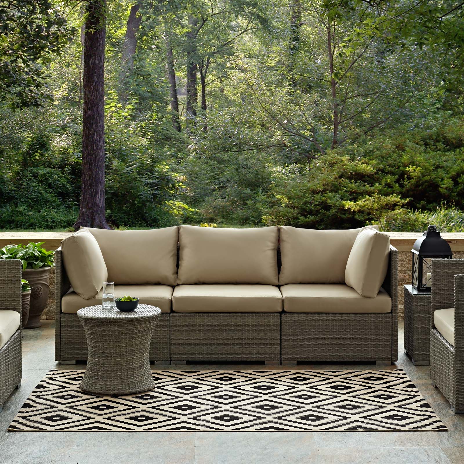 Perplex Geometric Diamond Trellis Indoor and Outdoor Area Rug | Black and Beige | 5X8 &amp; 8X10 Size Options | Tight Low Pile Weave | Gripping Rubber Underside | 100% Soft Polypropylene | Pack Of 2 image 1