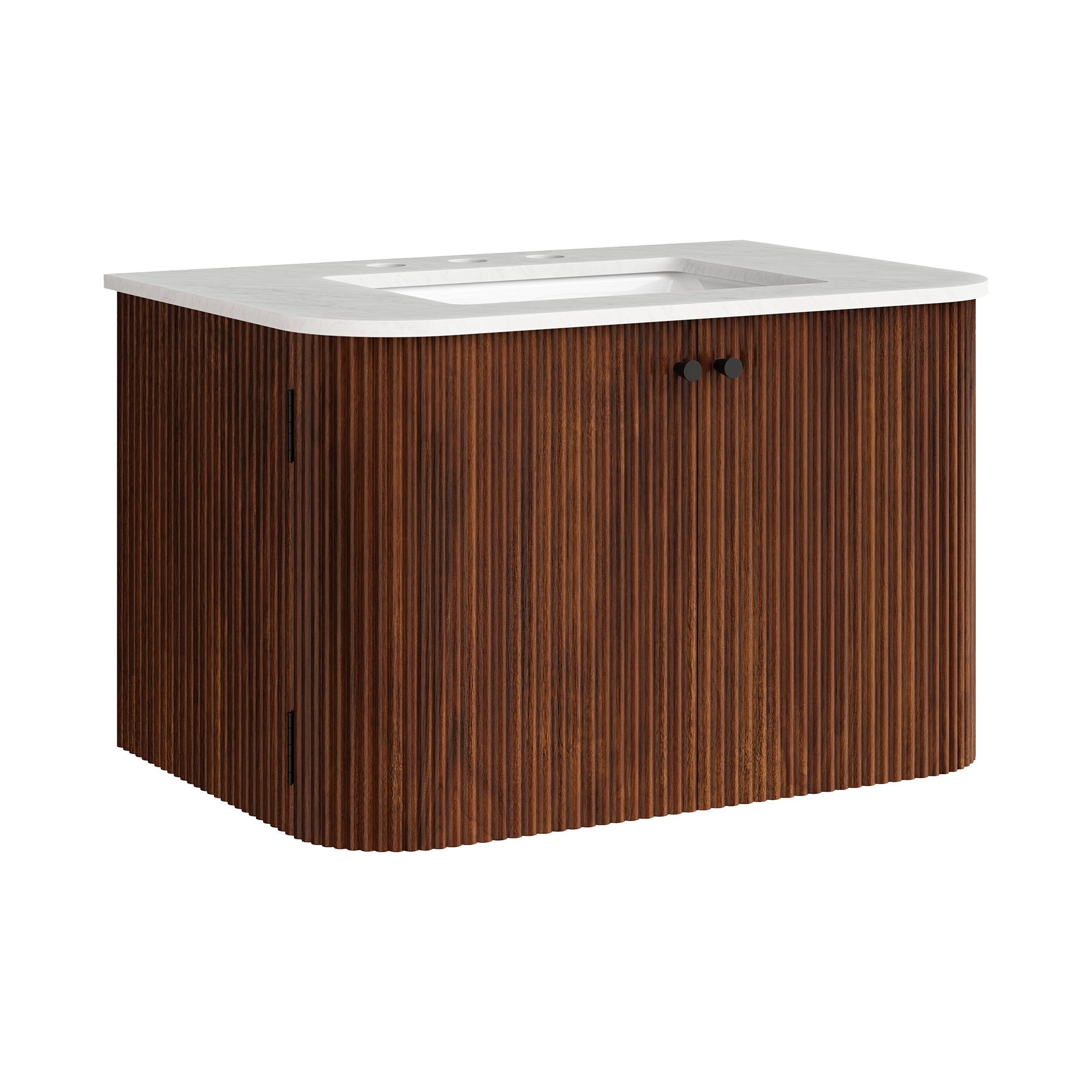 Wall Mount Bathroom Vanity With Marble Sink | Zia Series | 24" & 30" Sizes Available | Natural, Ivory & Walnut Color Options | Modern Design | Soft-Close Hinges | 8" Widespread Faucet Holes | Fluted Pattern image 10