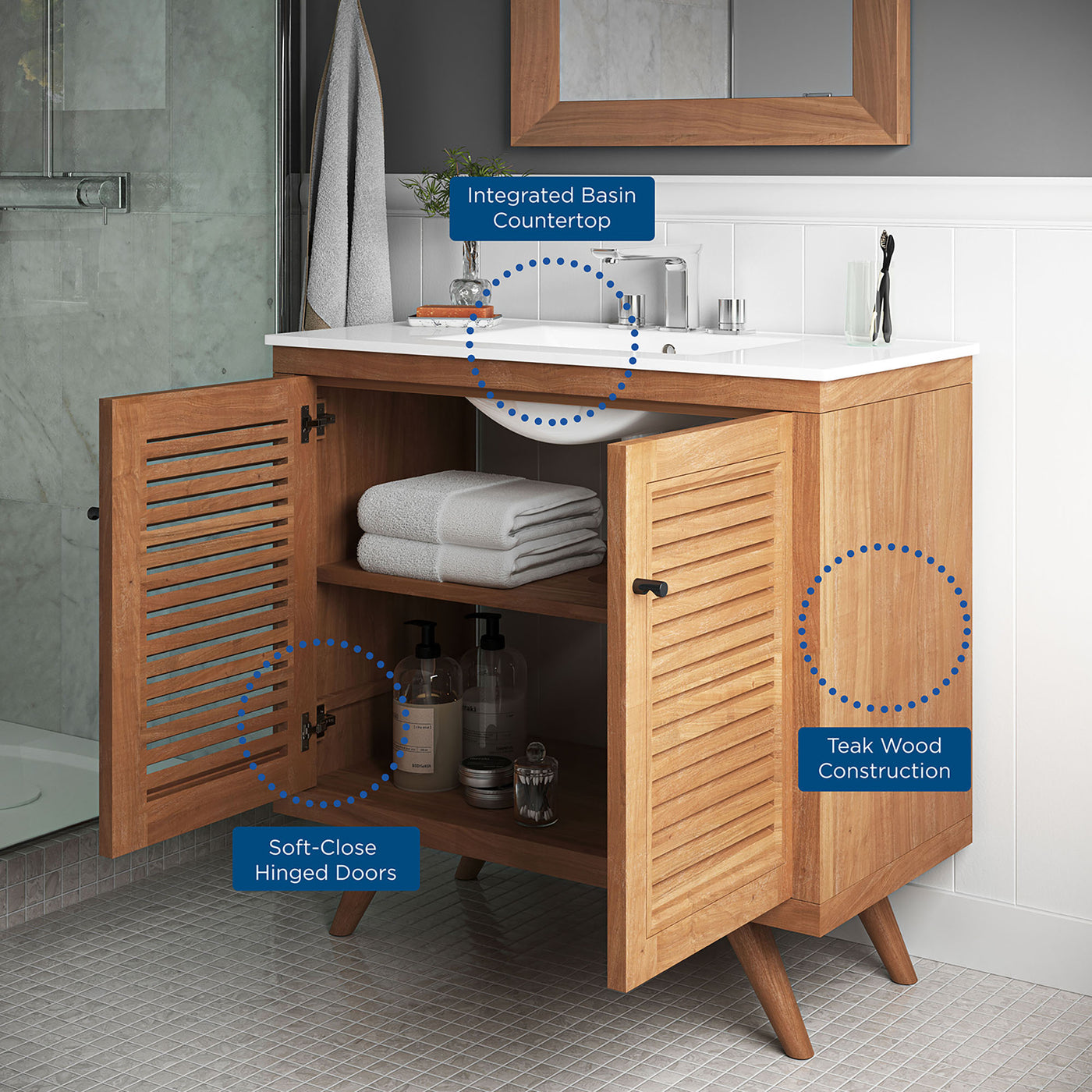 Bathroom Vanity With Sink | Natural White Color Option | 24" Or 36" Size Options | Birdie Series | Full Extension Drawer | Modern & Sleek  Design image 2