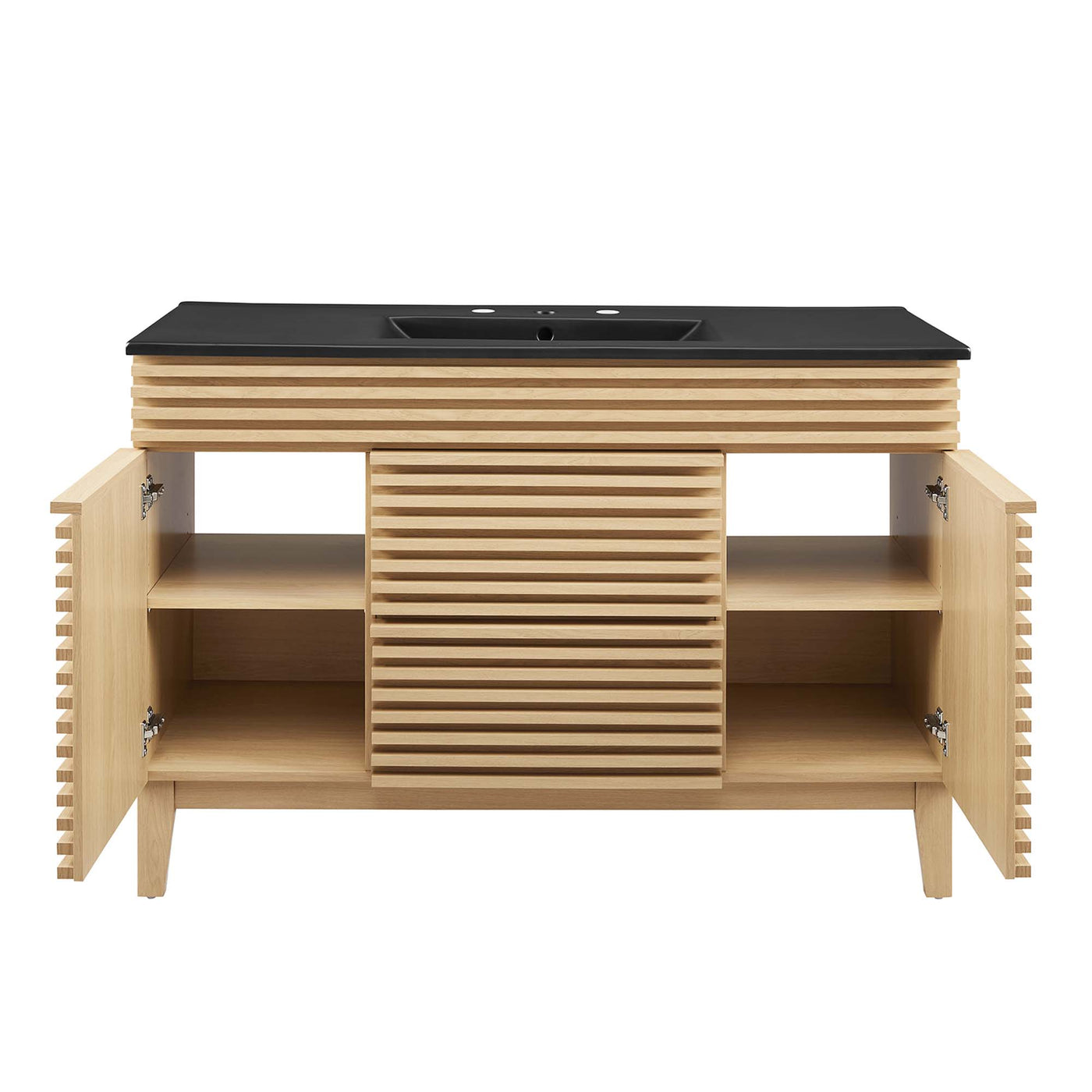 Bathroom Vanity With Sink | Walnut Black, Charcoal Black, Gray Black, White Black, White Walnut Black & Oak Black Color Options | 48" Single Or 48" Double Size Options | Render Series | Full Extension Drawer | Modern & Sleek  Design image 6
