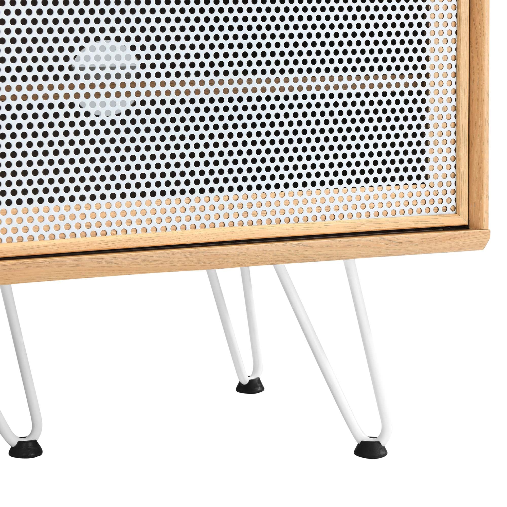 Nomad 59" TV Stand | Oak &amp; Walnut Finish Options | Industrial Modern TV Stand | Sliding Mesh Doors | Honeycomb Core | Wood Grain Laminate | Hairpin Legs image 1