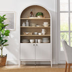 Nolan 74" Tall Arched Storage Display Cabinet Bookshelf | Black, Ivory, Light Oak &amp; Dark Walnut Color Options | Wood Grain Laminate | 4 Adjustable Shelves image 0