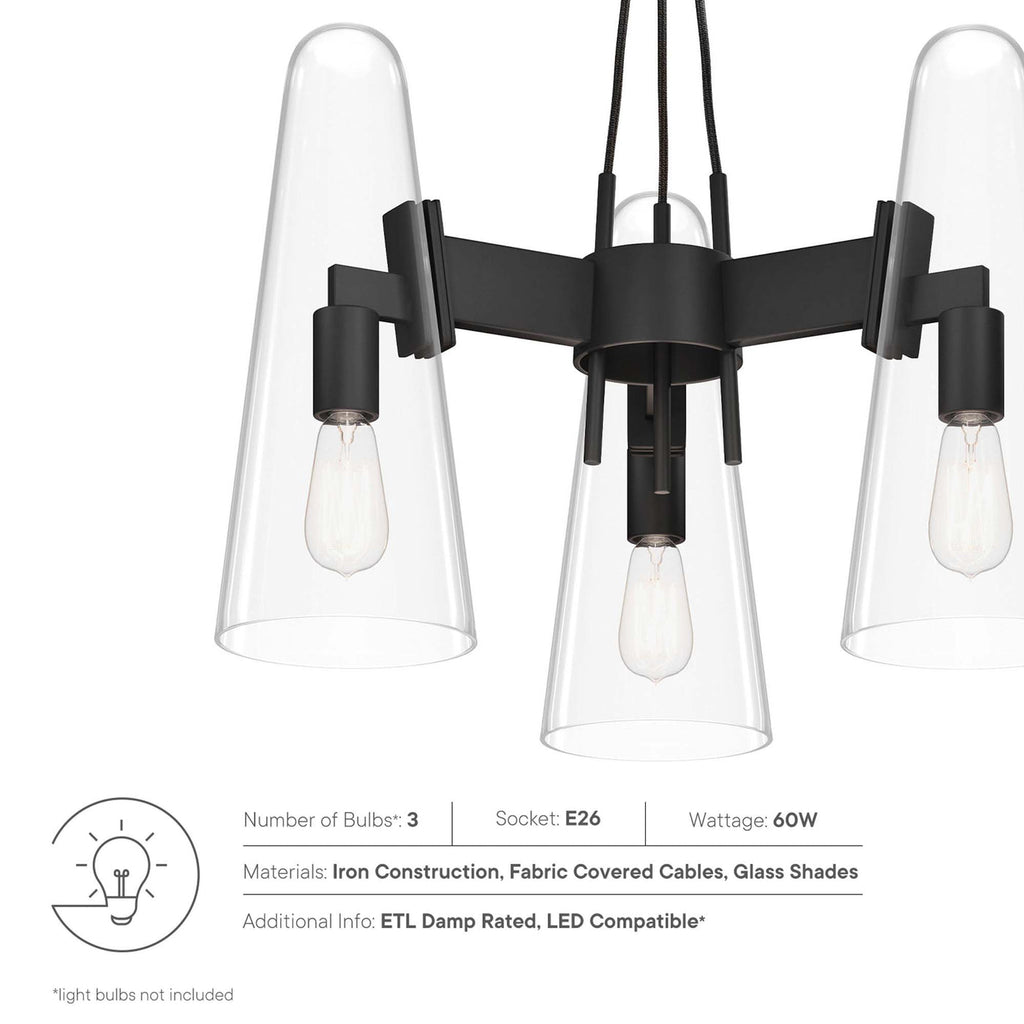 Beacon 3-Light Pendant Light | Clear Black, Clear Satin Brass, Opal Black, Opal Satin Brass Color Options |  Ideal For Living Room, Bedroom, Kitchen, Dining Area, Bathroom, Or Office image 3