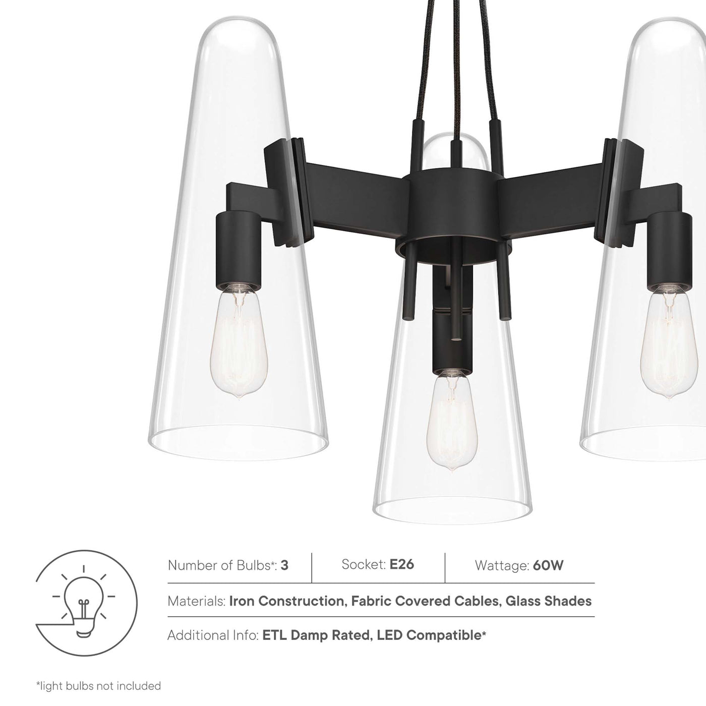 Beacon 3-Light Pendant Light | Clear Black, Clear Satin Brass, Opal Black, Opal Satin Brass Color Options |  Ideal For Living Room, Bedroom, Kitchen, Dining Area, Bathroom, Or Office image 3