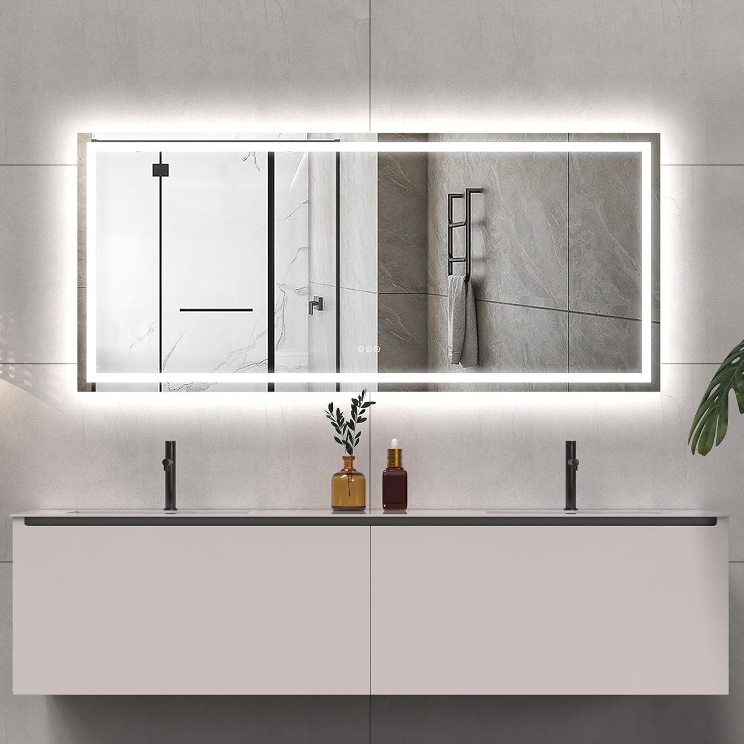 LED Bathroom Mirror 72x32 Inch Front &amp; Backlit Lights Vanity Mirror, Wall Mounted Anti-Fog Dimmable LED Makeup Mirror, IP54 3K-6K Warm/Natural/Daylight, Tempered Glass (Horizontal/Vertical) UL image 0