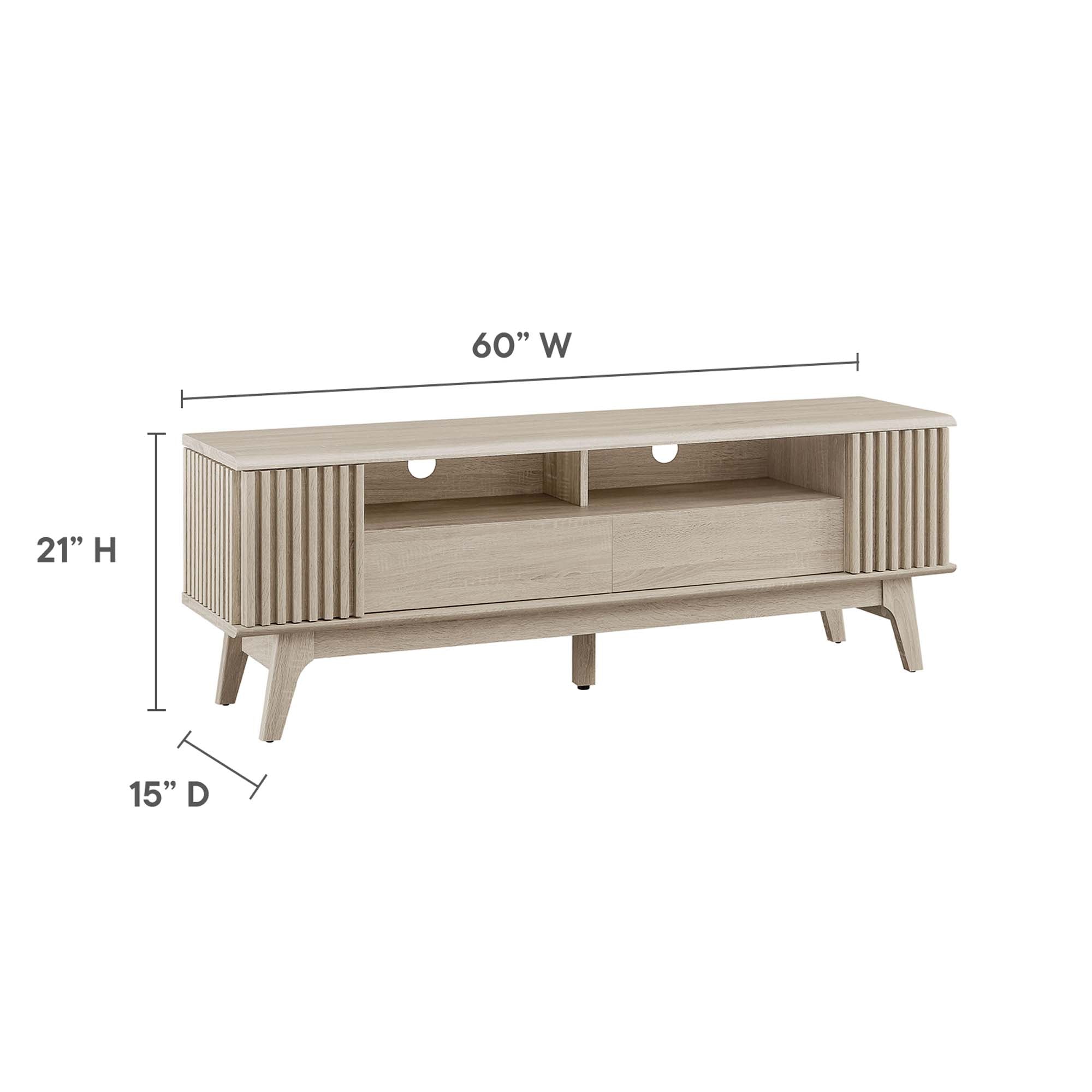 Eudora 60" TV Stand | Oak &amp; Walnut Finish Options | Modern TV Stand | Hinged Corner Doors | Full-Glide Drawers | Particleboard and MDF Construction | Non-Marking Foot Pads image 3
