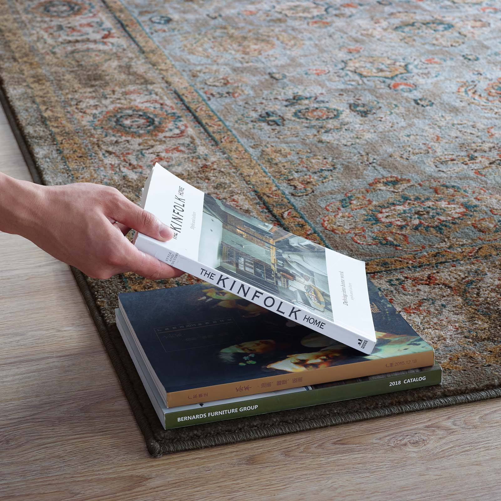 Hisa Distressed Vintage Floral Lattice 5x8 Area Rug in Silver Blue Beige and Brown | Tight Low Pile Weave | Gripping Rubber Underside | Two-Ply Polypropylene Yarn image 5