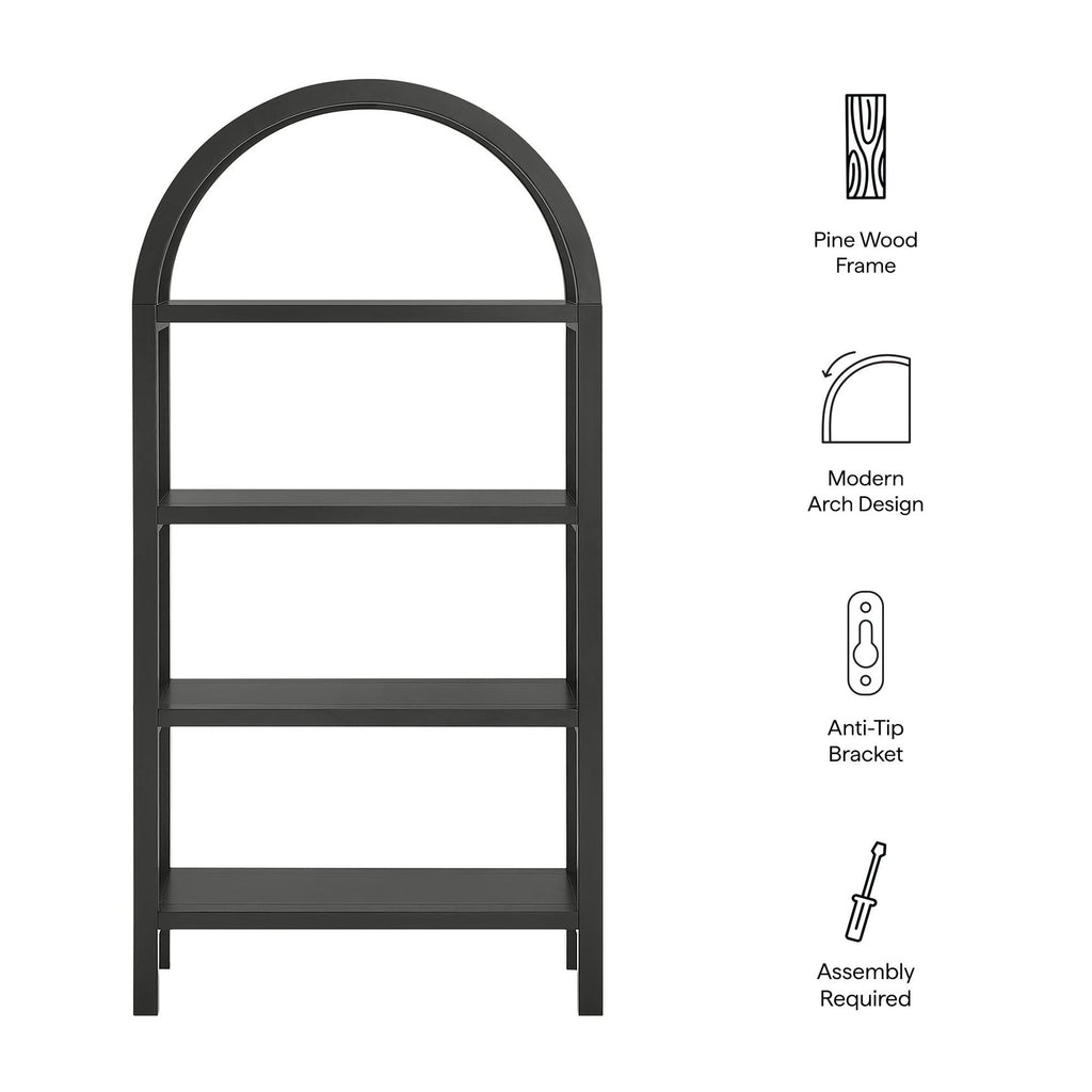 Vexley 60 Inch Arched Bookshelf  | Natural, Black &amp; Walnut Color Options| Pine Wood Frame | Sculptural Arched Silhouette | 4 Pine Veneer Shelves image 2