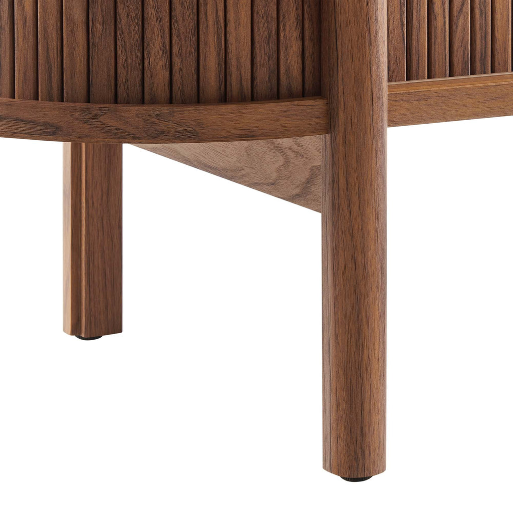 Cadence 71" Curved TV Stand | Oak &amp; Walnut Finish Options | Wood, Particleboard, MDF | Wood Grain Laminate | Adjustable Shelf | Cable Management Hole | Leveling Non-Marking Feet image 4