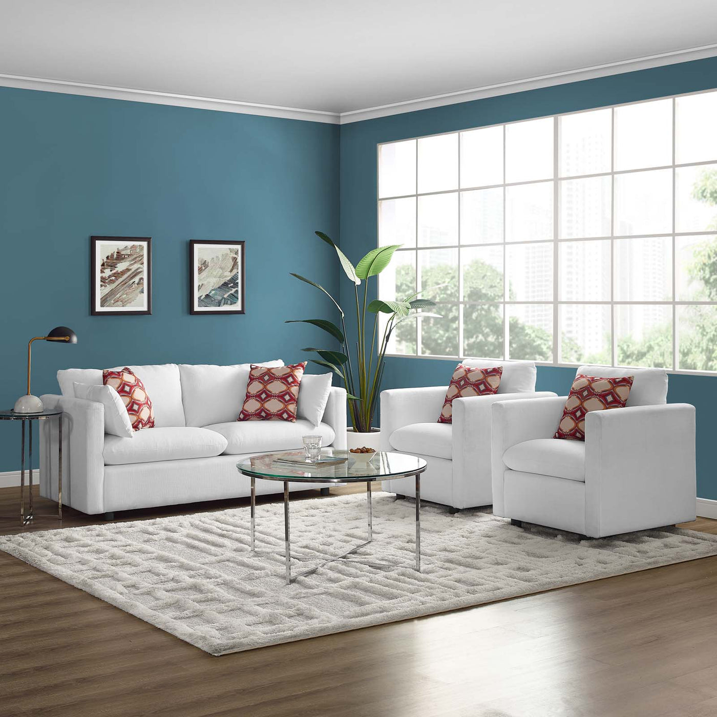 Activate White 3-Piece Upholstered Fabric Set image 6