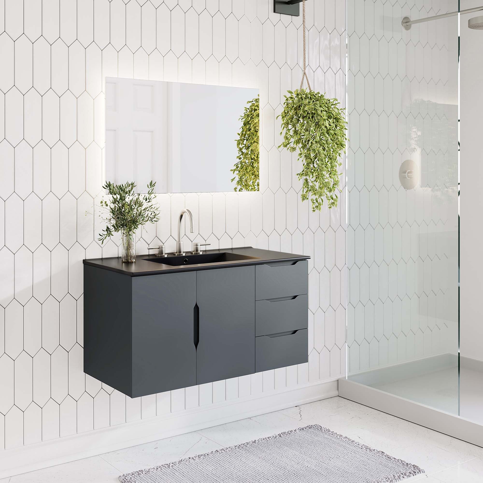 24" Or 36" | Bathroom Vanity Cabinet (Sink Basin Not Included) | White Or Gray Color Options | Vitality Series | Modern Bathroom Vanity | Soft-Close Doors | Wall-Mount Design image 0