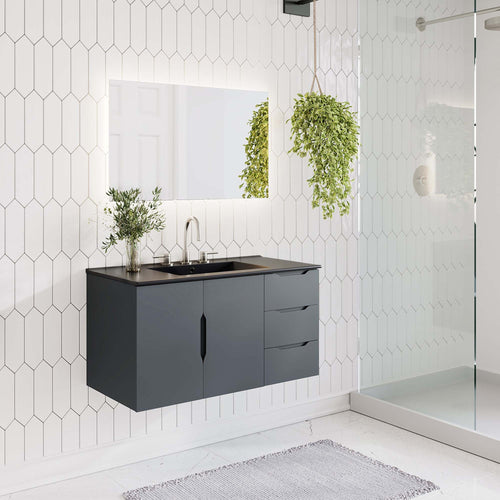 24" Or 36" | Bathroom Vanity Cabinet (Sink Basin Not Included) | White Or Gray Color Options | Vitality Series | Modern Bathroom Vanity | Soft-Close Doors | Wall-Mount Design image 0