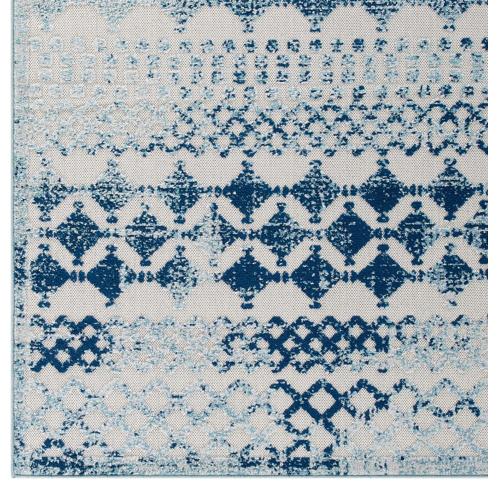 Reflect Giada Abstract Diamond Moroccan Trellis Indoor/Outdoor Area Rug | Ivory and Blue  | 5X8 &amp; 8X10 Size Options | Tight Low Pile Weave | Gripping Rubber Underside | 100% Polypropylene | Pack Of 2 image 9