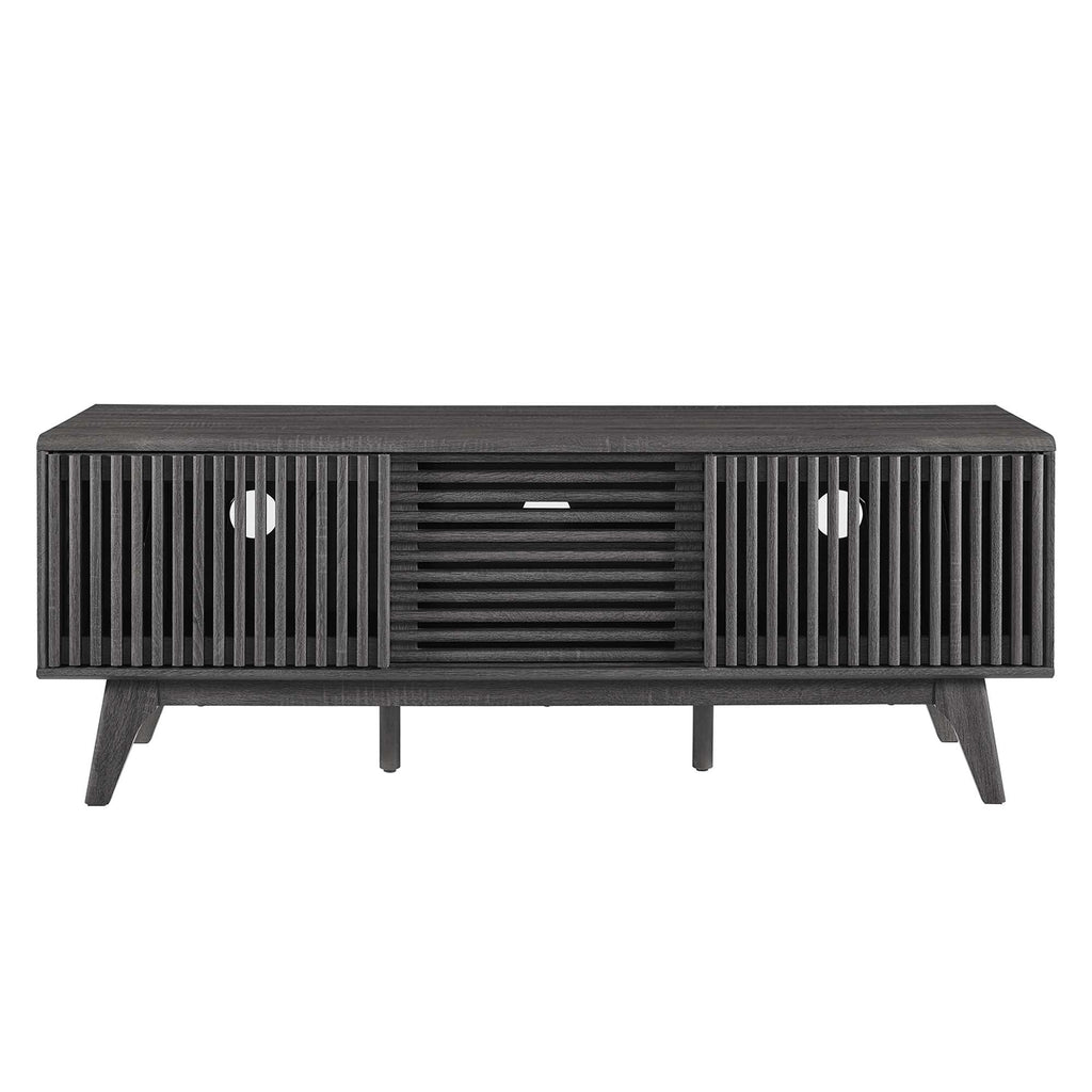Iterate 59" TV Stand | Charcoal &amp; Walnut Finish Options | Contemporary TV Stand | Particleboard Construction | Wood Grain Laminate | Cable Management Holes | Slatted Sliding Doors image 7