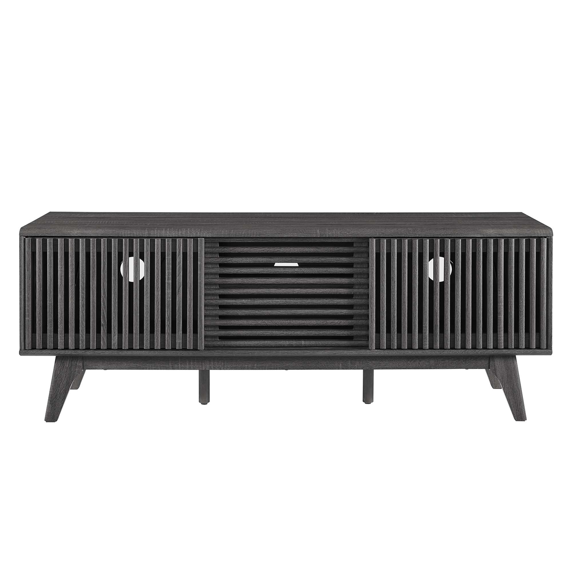 Iterate 59" TV Stand | Charcoal &amp; Walnut Finish Options | Contemporary TV Stand | Particleboard Construction | Wood Grain Laminate | Cable Management Holes | Slatted Sliding Doors image 7