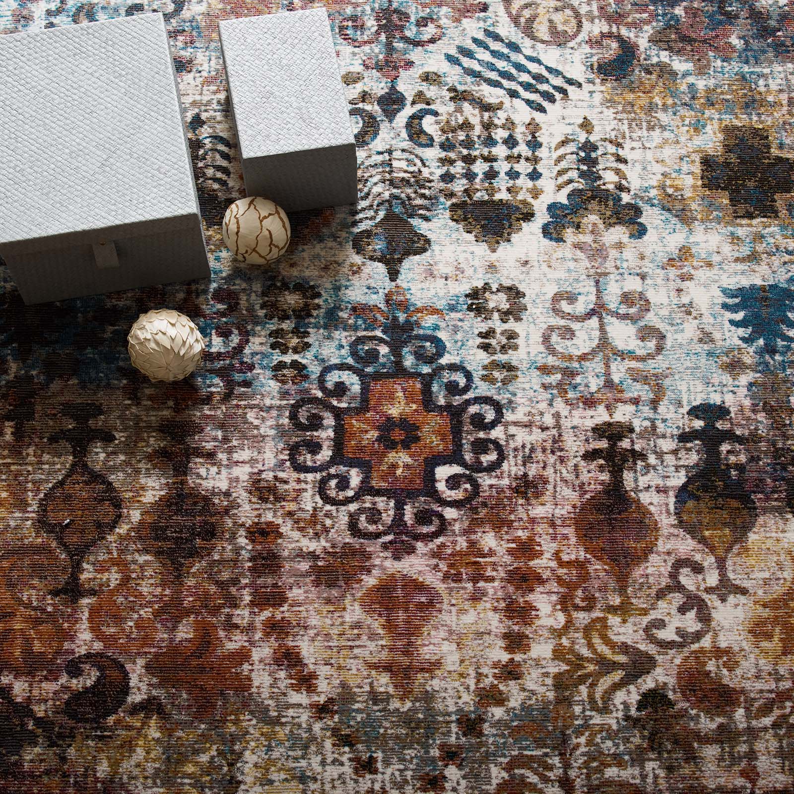 Multicolored Success Tahira Transitional Distressed Vintage Floral Moroccan Trellis Area Rug | 4X6 &amp; 5X8 Size Options | Tight Low Pile Weave | Gripping Rubber Underside | 100% Soft Polypropylene | Pack Of 2 image 3