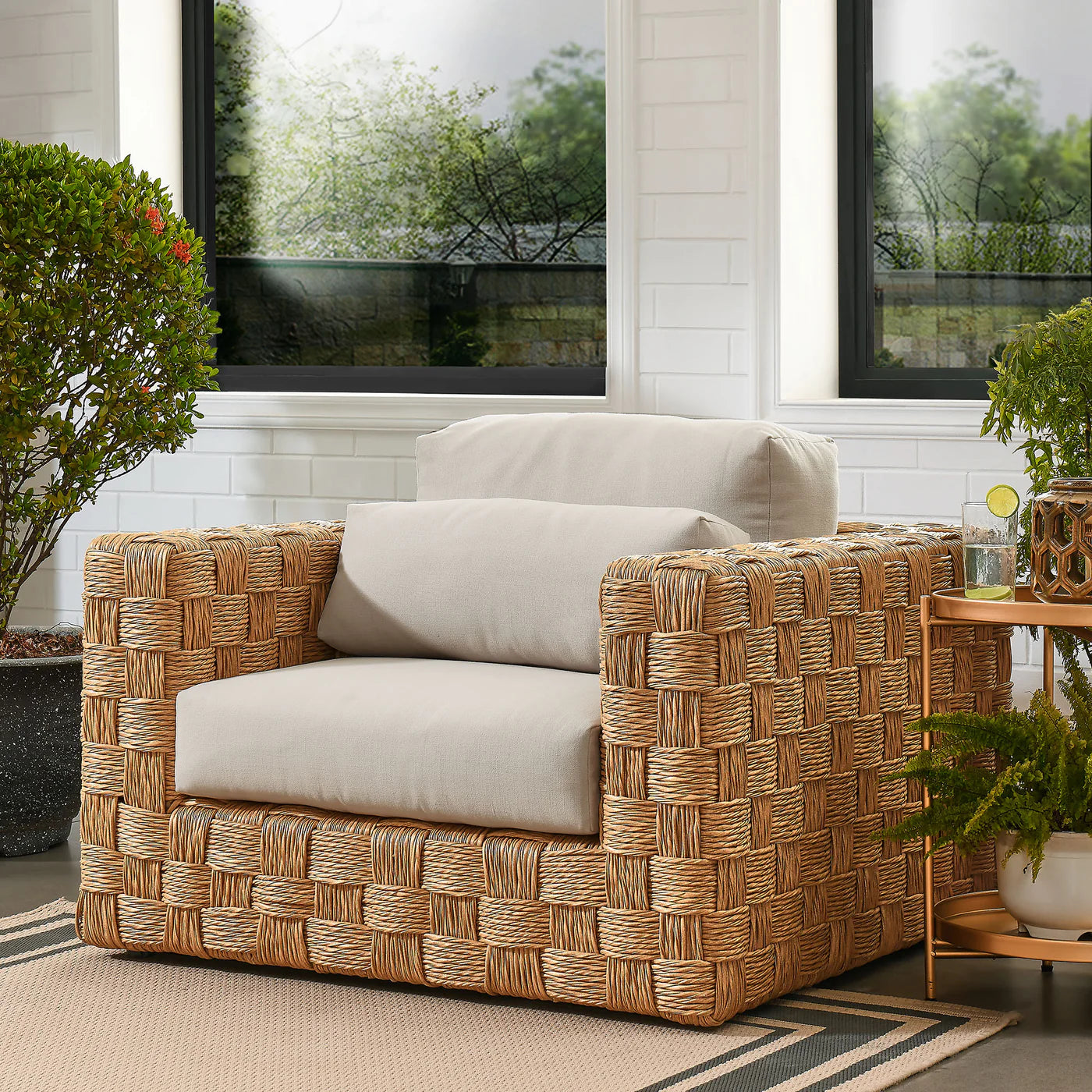Thames Outdoor Patio Wicker Rattan Armchair in Natural Light Gray image 1