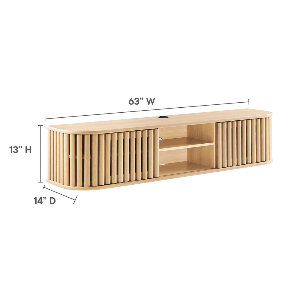 Fortitude 63" Wall-Mounted TV Stand | Walnut Black &amp; Oak Finish Options | Wall Mounted Design | Adjustable Shelves | Sliding Doors | Cable Management image 8