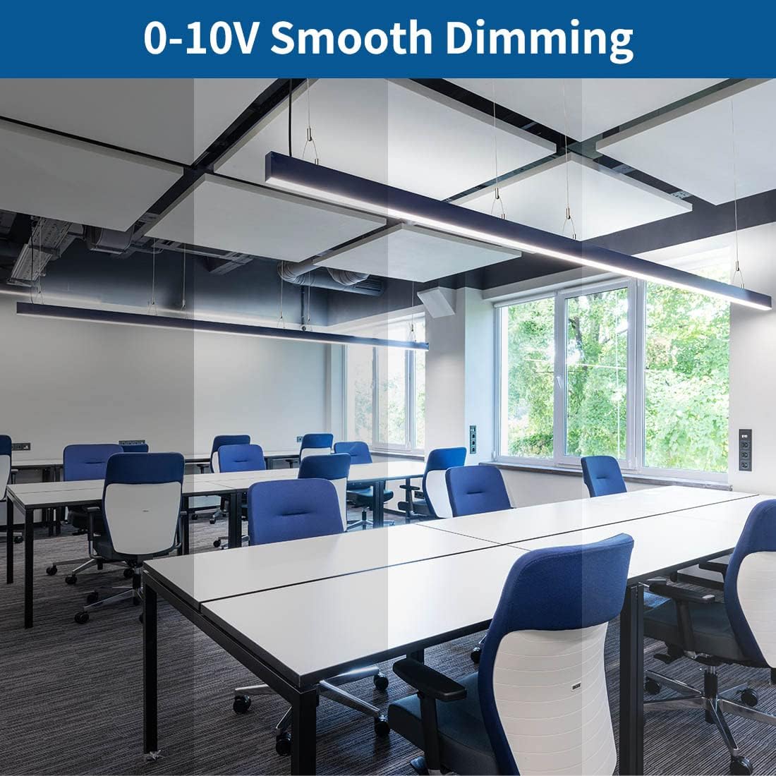 LED Suspended Up and Down Adjustable Light | 3000K/4000K/5000K CCT Tuneable | 0-10V Dimming | Commercial and Residential | Ideal for Office, Home, Shop, Garage, School | Pack of 4 image 3