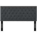 Helena Tufted Upholstered Linen Fabric Headboard | Fiberboard &amp; Plywood Frame | Elegant Diamond Tufted Pattern | Full / Queen Sizes | Gray Color image 2