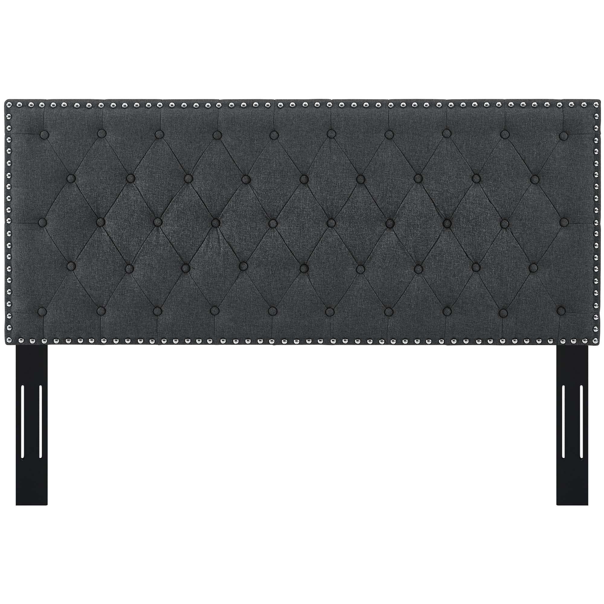 Helena Tufted Upholstered Linen Fabric Headboard | Fiberboard &amp; Plywood Frame | Elegant Diamond Tufted Pattern | Full / Queen Sizes | Gray Color image 2