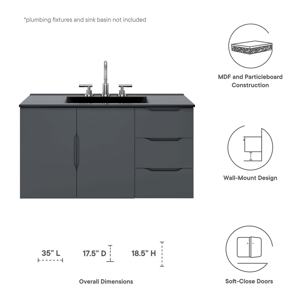 24" Or 36" | Bathroom Vanity Cabinet (Sink Basin Not Included) | White Or Gray Color Options | Vitality Series | Modern Bathroom Vanity | Soft-Close Doors | Wall-Mount Design image 1