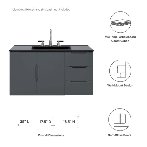 24" Or 36" | Bathroom Vanity Cabinet (Sink Basin Not Included) | White Or Gray Color Options | Vitality Series | Modern Bathroom Vanity | Soft-Close Doors | Wall-Mount Design image 1